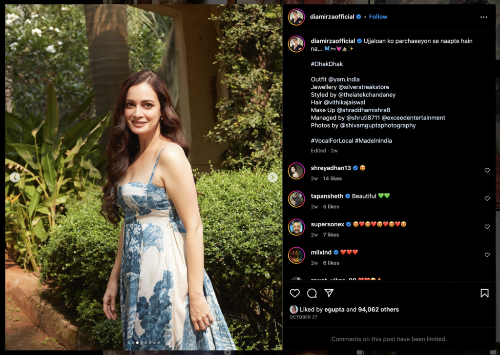 dia mirza in her instagram post